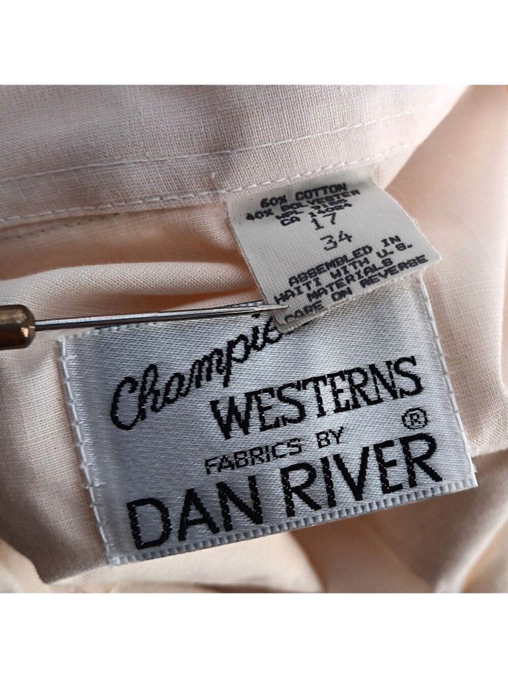 Vintage Western Shirt Large 17-34 Cream Dan River 1980's  Cowboy Snapper Mens